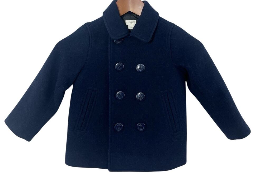Jcrew Crewcuts Boys Navy Blue Peacoat Size 3 Wool Blend Preppy Kids Girls - Picture 1 of 9